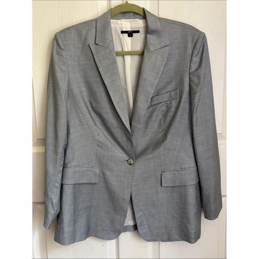 BOSS HUGO BOSS Classic Light Gray Single-Button Blazer Size 12 Career Office